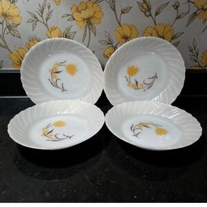 Termocrisa Milk Glass Cereal Bowls, Set of 4, Yellow Flower Design, Replacements